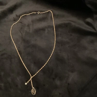 Vint. Collar Avon 22" Cadena Cuerda Tono Oro Gota en Y Lariat Estilo "D" y 1 Perla Foto 1 de 4