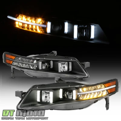Black 2004-2008 Acura TL w/ LED Signal DRL Tube Projector Headlights Headlamps - Image 1 of 4