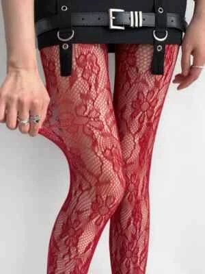 Floral Lace Mesh Pantyhose for Women Hollow Punk Y2K Summer Tights Style - Image 1 of 4