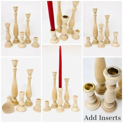 5- Wooden Candlesticks Paired Candlesticks Wedding Candlesticks Unfinished Wood  - Image 1 of 4