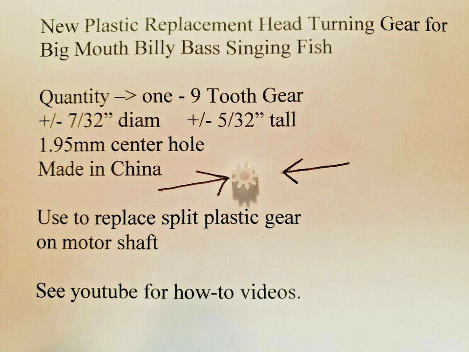 Big Mouth Billy Bass parts NEW GEAR TO FIX Singing Fish Head Lips Tail US Seller - Image 1 of 4