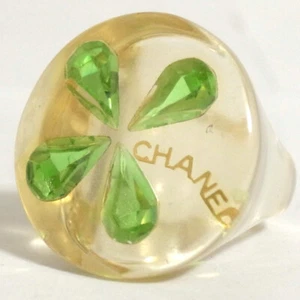 Auth Vintage Chanel Clover Plastic Ring Clear US 6.5 Sz JP 13 Sz - Picture 1 of 15