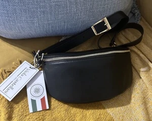 Viola Castellani Italy Genuine Leather Waist Belt Bag, Black NWT - Picture 1 of 7