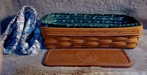 Longaberger 1994 Bread Basket 2 Fabric Liners Plastic Protector Handwoven USA Cover