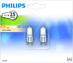 Philips Energy Saving G9 Halogen Lamps 18W - 25W Warm White Dimmable 204lm - Picture 1 of 1