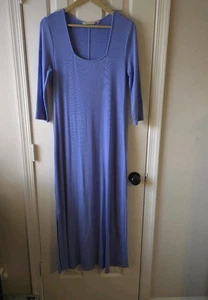 Soft Surroundings Women’s Dress Medium Blue Maxi 3/4 Sleeve Scoop Neck Lounge - Picture 1 of 8
