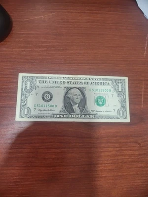 1999 ONE DOLLAR BILL WITH FANCY SERIAL NUMBER G51011500B - Image 1 of 4