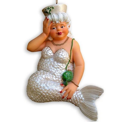 RARE 2003 December Diamonds MISTLETOE Mermaid Ornament 55-90011 Green Fish Purse - Image 1 of 3