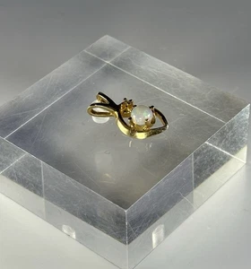 VINTAGE OPAL CABOCHON DIAMOND ACCENT NECKLACE PENDANT 14K YELLOW GOLD  - Picture 1 of 14