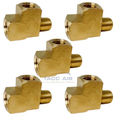 Paquete de 5 camisetas de rama de latón macizo NPT de 1/4" de 3 vías con 2 roscas hembra y 1 macho Foto 1 de 4