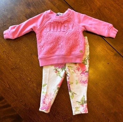 Baby Girl Juicy Couture Outfit 2 Piece Legging Set Pink Flowers 3-6 Months - Image 1 of 4