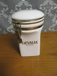 Vintage Gevalia Kaffe Coffee Canister Jar White Gold Accent Airtight Seal - Picture 1 of 13