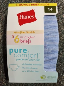 Hanes Microfiber Stretch 5 Girls Tagless Briefs Size 14 NIB - Picture 1 of 7