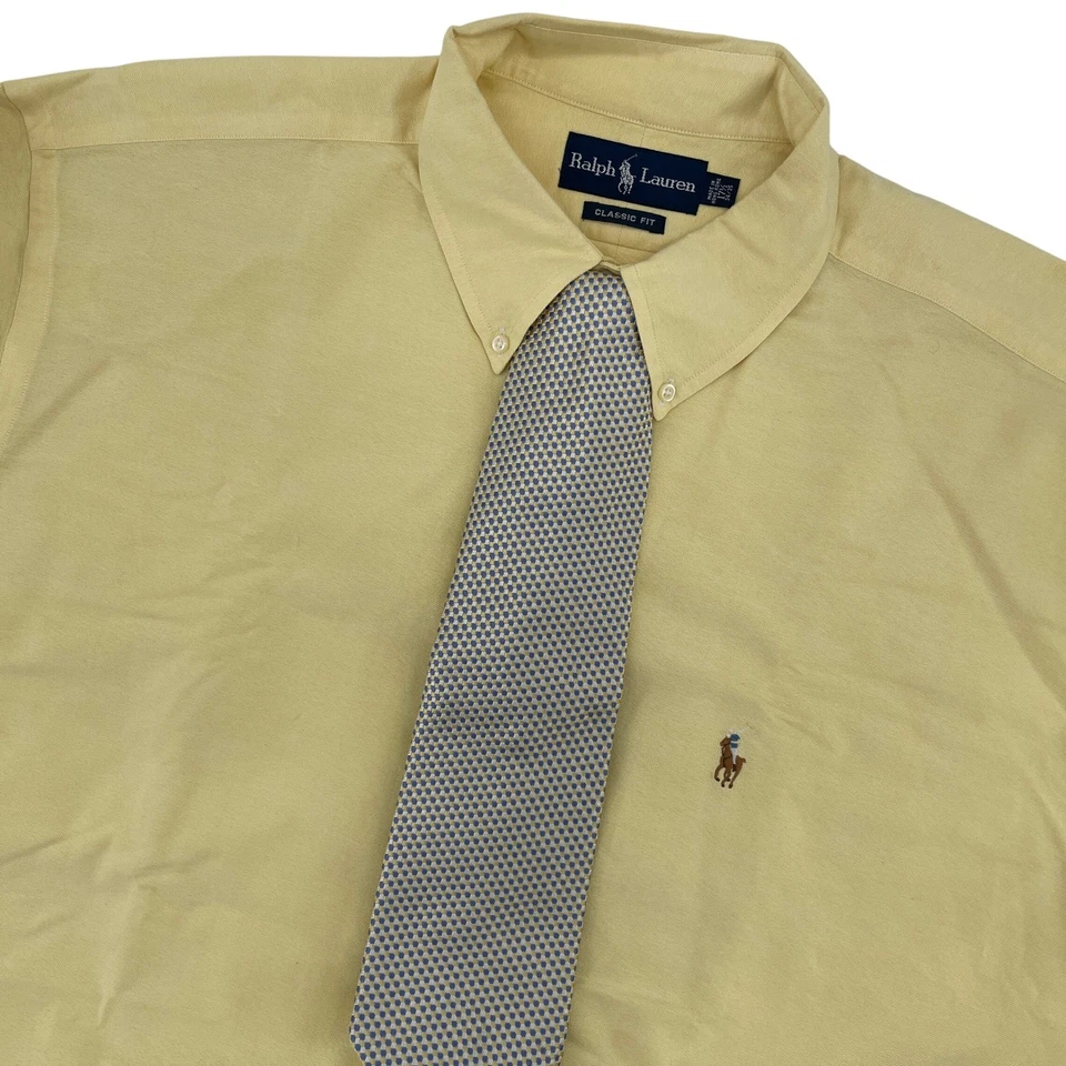 Camisa amarilla Ralph Lauren calce clásico para hombre 17 34/35 con conjunto de corbata Brooks Brothers Foto 1 de 4