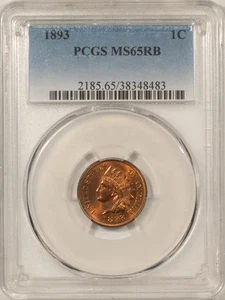 1893 INDIAN CENT - PCGS MS-65 RB, FIERY! PREMIUM QUALITY! - Picture 1 of 3