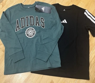 Med 10/12 Adidas Youth 2-pack Long Sleeve & Short Sleeve Cotton Tee, Green/Black - Image 1 of 4