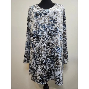 J Jill Pure Jill Women's Velour V-Neck Long Sleeve Tunic Zinc Calm Vines Medium - Picture 1 of 10