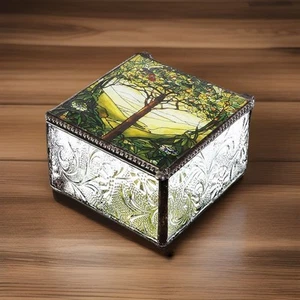 Tiffany Style Glass Green Tree of Life Jewelry/Trinket Box - Picture 1 of 2