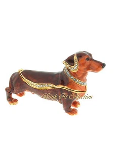Brown Dachshund Dog Bejeweled Trinket Box - Picture 1 of 3