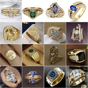 Women Men's Jewelry Yellow Gold Plated Cubic Zirconia Rings Wedding Jewelry Gift