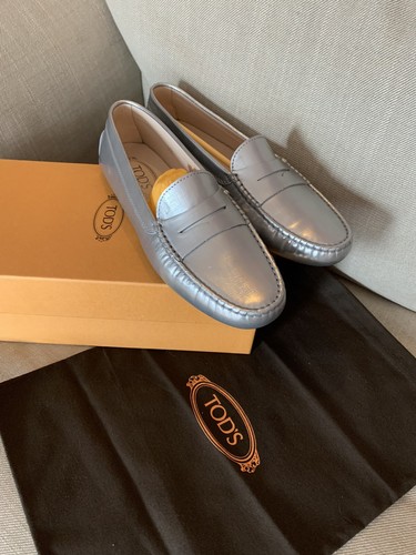 TOD’S Mocassino Brush Meta Mocassini in pelle argento scarpe da guida taglia EUR 39 5