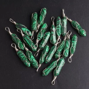 20pcs Artificial Malachite Stone Pillar Handmade Silver Iron Wire Pendants DIY - Picture 1 of 2