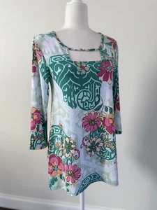 JM COLLECTION Women’s 3/4 Sleeve Floral Colorful Tunic Top Sz S - Picture 1 of 7