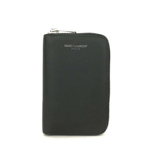 Saint Laurent Logo Leather Zip Around 6 Ring Key Case Black/2BD1170 - Picture 1 of 8