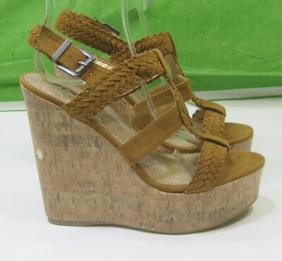 New Ladies Brown 5.5"High Wedge Heel  Open Toe Ankle Straps WOMEN Size 8.5 - Image 1 of 4