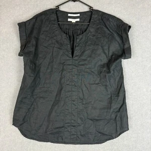 Trenery Top Womens Medium Black Pure French Linen Short Sleeve Tunic Blouse - Picture 1 of 6