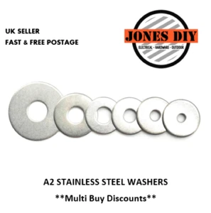 PENNY WASHERS STAINLESS STEEL M3 M4 M5 M6 M8 M10 M12 MUDGUARD REPAIR WASHER A2 - Imagen 1 de 3