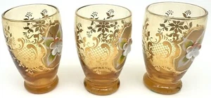 Vintage Bohemian Amber Glasses Set of 3 – Hand Painted Enamel & Gold Gilt - Picture 1 of 5