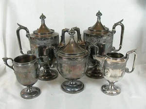 Vintage Reed & Barton Silverplate Tea/Coffee Set Berry Vine 2555 Lions Lids - Picture 1 of 18