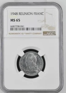 Reunion 1 Franc 1948 NGC MS 65 - Picture 1 of 2