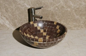 Marble Mosaic Vessel Sink 16.5 " x 6" tall Brown & Beige (SS-MB-001) SS-16MB #1 - Picture 1 of 4