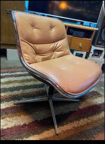 Vintage Knoll Office Chair-Tan Leather/Chrome-1960's Cover