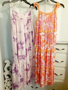 2 Cat & Jack Girls Orange Purple Midi Sundresses SZ L 10/12 - Picture 1 of 9