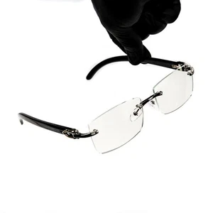 Gafas con montura plateada brazo negro rectángulo hip hop lentes transparentes gafas sin montura - Imagen 1 de 5