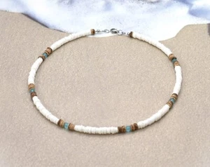 Collar de cuentas de cristal azul concha blanca para hombres mujeres gargantilla surfista de moda - Imagen 1 de 9