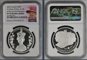 2022 $20 CANADA 1OZ SILVER PROOF NGC PF70 QUEEN ELIZABETH REIGN SENSE OF DUTY FR - Picture 1 of 2