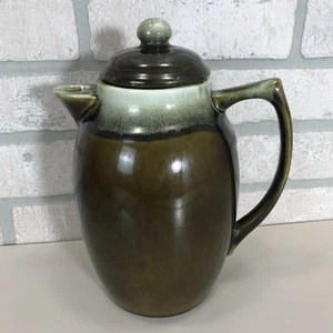 Vintage Pfaltzgraff Pottery Green Drip Glaze Coffee Teapot Server & Lid #303 USA - Picture 1 of 9
