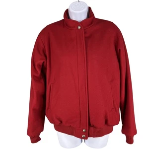 L.L. Bean Red Heavy Wool Mens M Womens L Bomber Jacket Plaid Lining USA Made - Picture 1 of 13