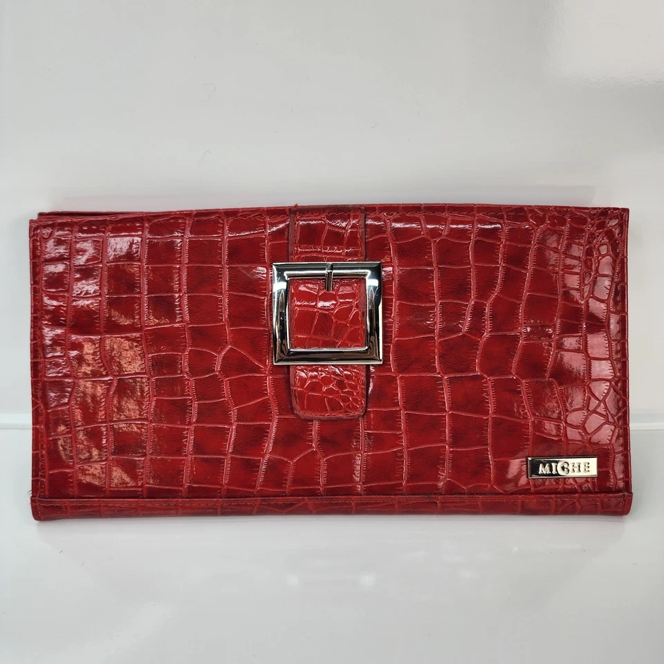 Miche Ella Clásico Envolvente Shell SOLO Rojo Escarlata Cocodrilo Reptil Texturizado Brillante Foto 1 de 4