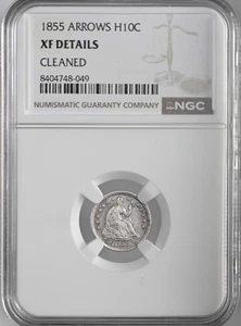 Flechas de media moneda de diez centavos sentadas Liberty 1855 H10C NGC XF detalles "limpiados" #8404748-049 - Imagen 1 de 4