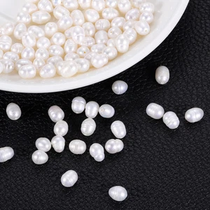 100 Pcs 6-7mm 0.8mm Hole Oval Shape Freshwater Pearl Beads,White - Picture 1 of 6