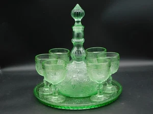 Vintage Chantilly Grün Diadem Glas 9 Stück Karaffe Set 10344 mit Original Box - Bild 1 von 21