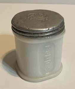 Antike Pond's Cold Cream Milchglasflasche mit geprägtem Aluminiumdeckel 2,5 Zoll - Bild 1 von 6