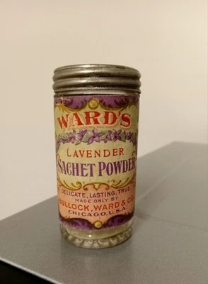 Винтажная стеклянная банка с лавандовым пакетиком Wards 1930-е/редкая - Изображение 1 из 4