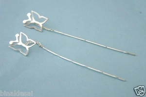925 Sterling Silver Small Butterfly Pull Thru Threader Earrings Stud X'mas GIFT - Picture 1 of 4