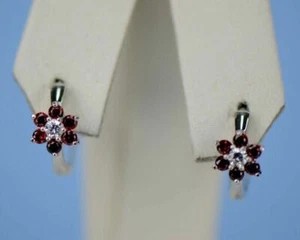Sterling Silver 925 Flower Huggies Hoop Earring Birthstone - Picture 1 of 19